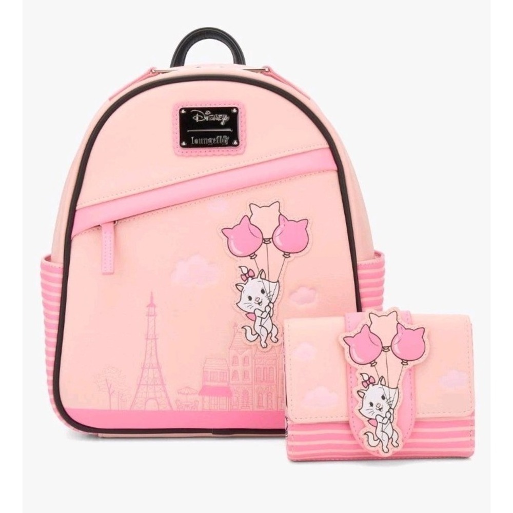 NWT Loungefly Disney The Aristocats Marie Balloons Mini‎ Backpack & Wallet Set!
